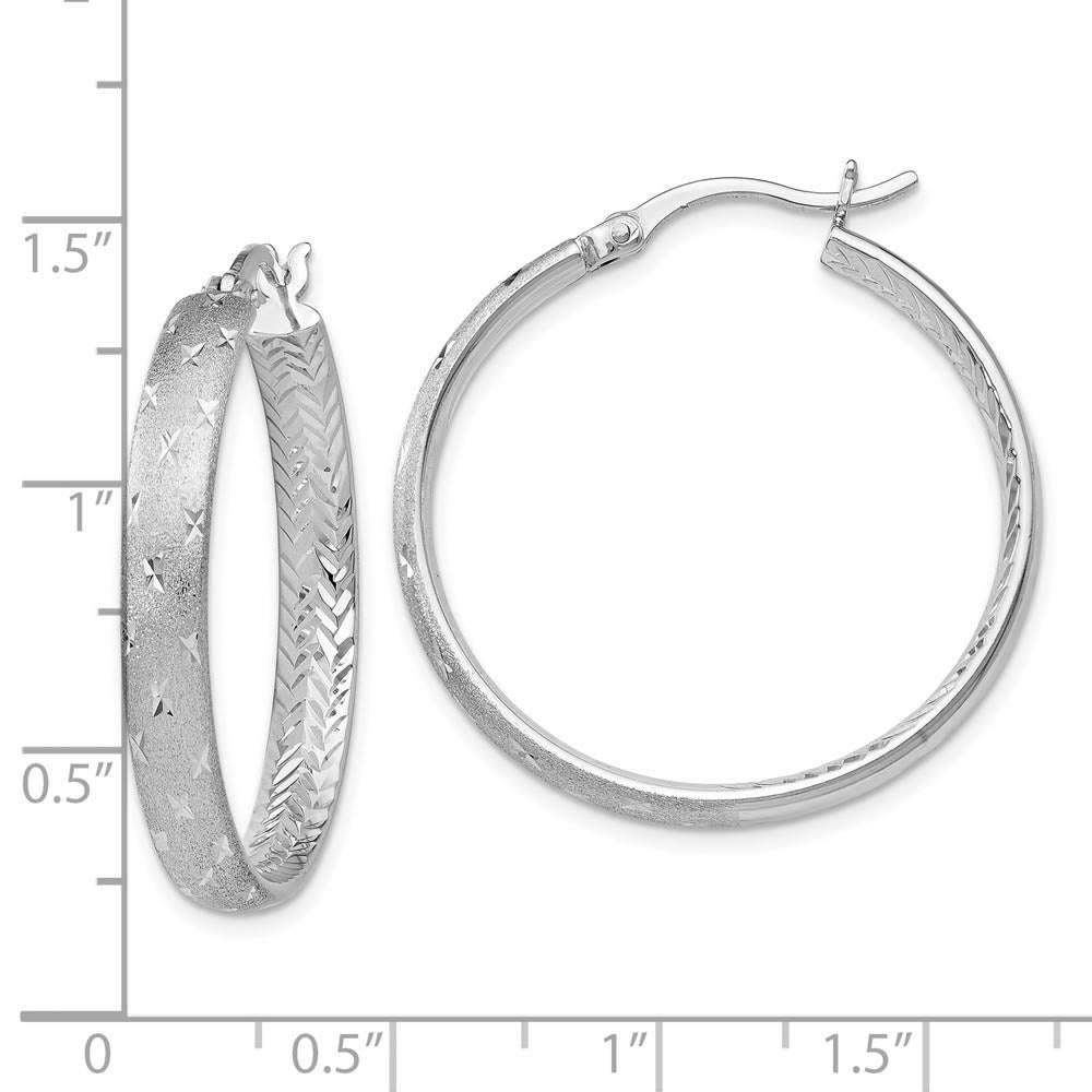 Alternate view of the 4mm Diamond-Cut Sterling Silver Round Hoop Earrings, 30mm (1 1/8 in) by The Black Bow Jewelry Co.