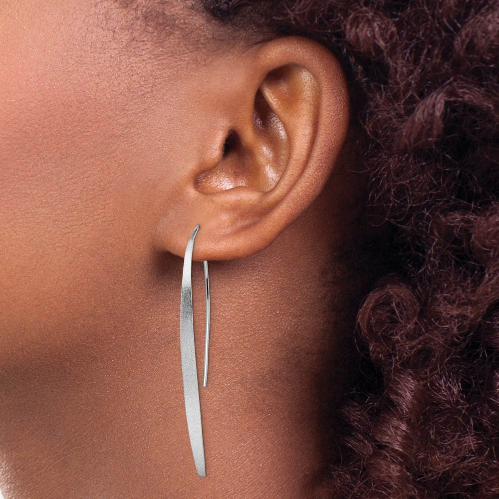 Alternate view of the Brushed Curved Bar Threader Earrings in Silver, 55mm (2 1/8 in) by The Black Bow Jewelry Co.