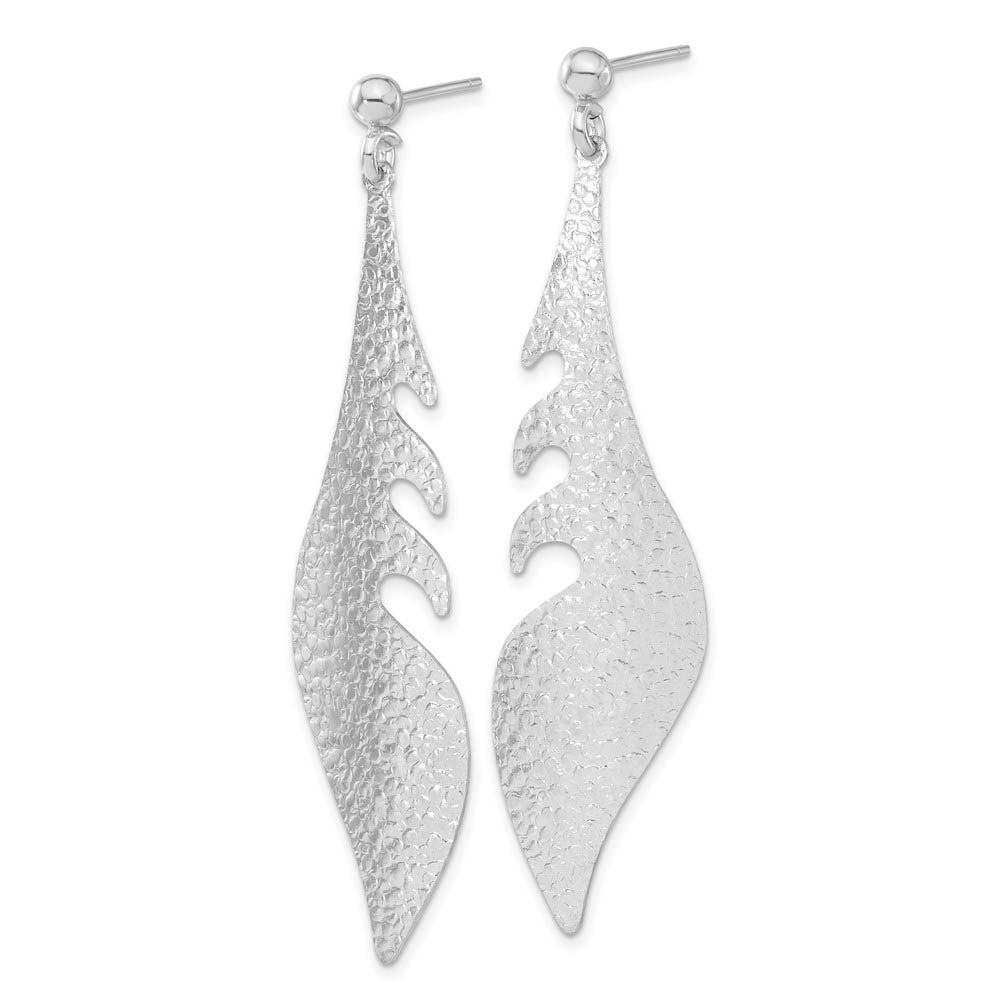 Alternate view of the Long Textured Abstract Post Dangle Earrings in Sterling Silver by The Black Bow Jewelry Co.