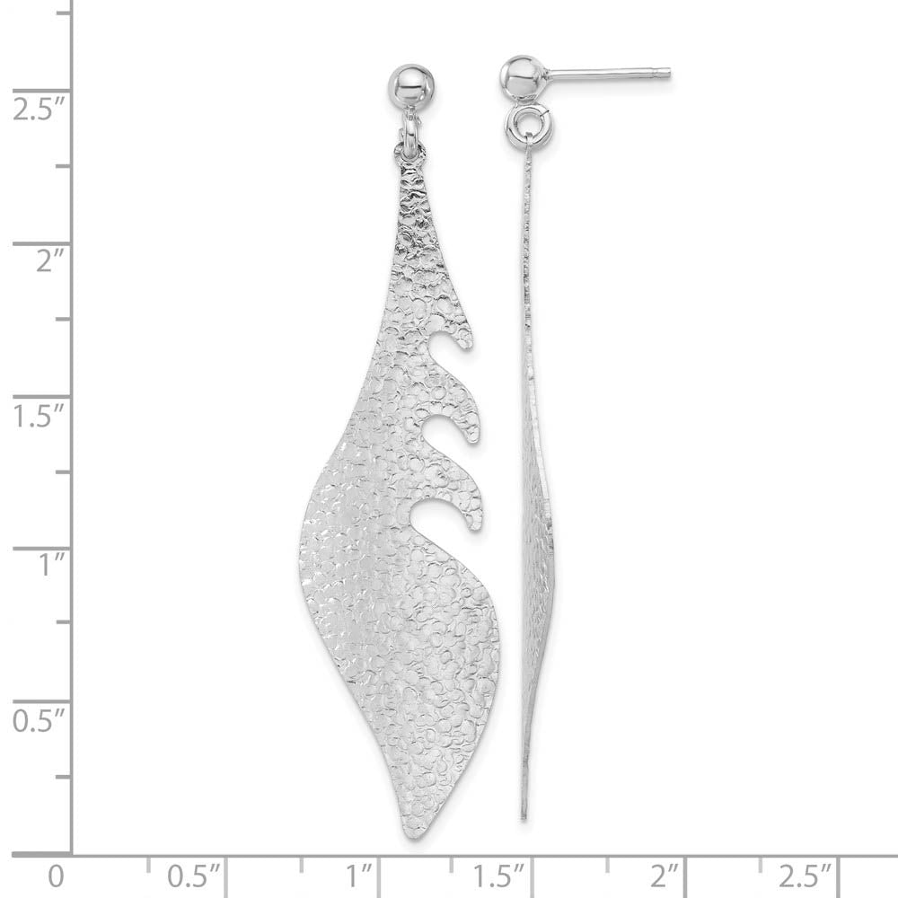 Alternate view of the Long Textured Abstract Post Dangle Earrings in Sterling Silver by The Black Bow Jewelry Co.