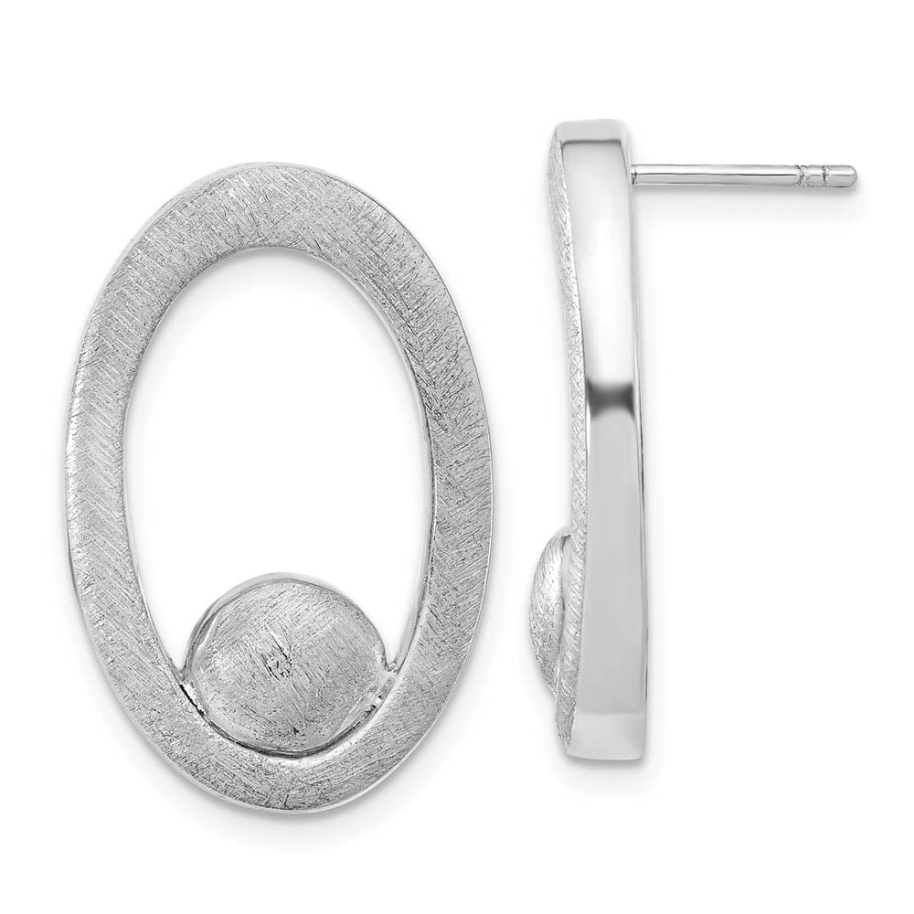 Brushed Oval and Bead Post Earrings in Sterling Silver, 26mm (1 in), Item E11432 by The Black Bow Jewelry Co.