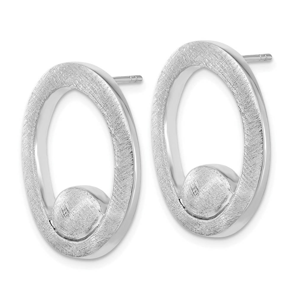 Alternate view of the Brushed Oval and Bead Post Earrings in Sterling Silver, 26mm (1 in) by The Black Bow Jewelry Co.