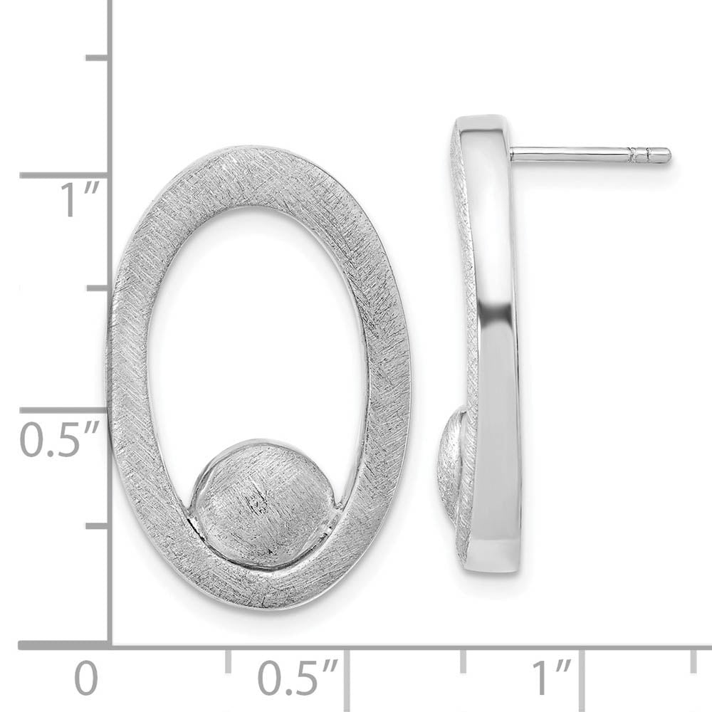 Alternate view of the Brushed Oval and Bead Post Earrings in Sterling Silver, 26mm (1 in) by The Black Bow Jewelry Co.