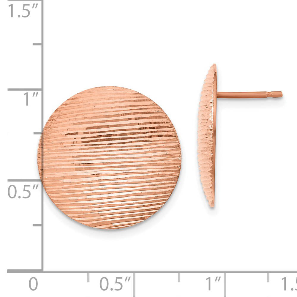 Alternate view of the 20mm Diamond Cut Disc Post Earrings in 24k Rose Gold Plated Silver by The Black Bow Jewelry Co.