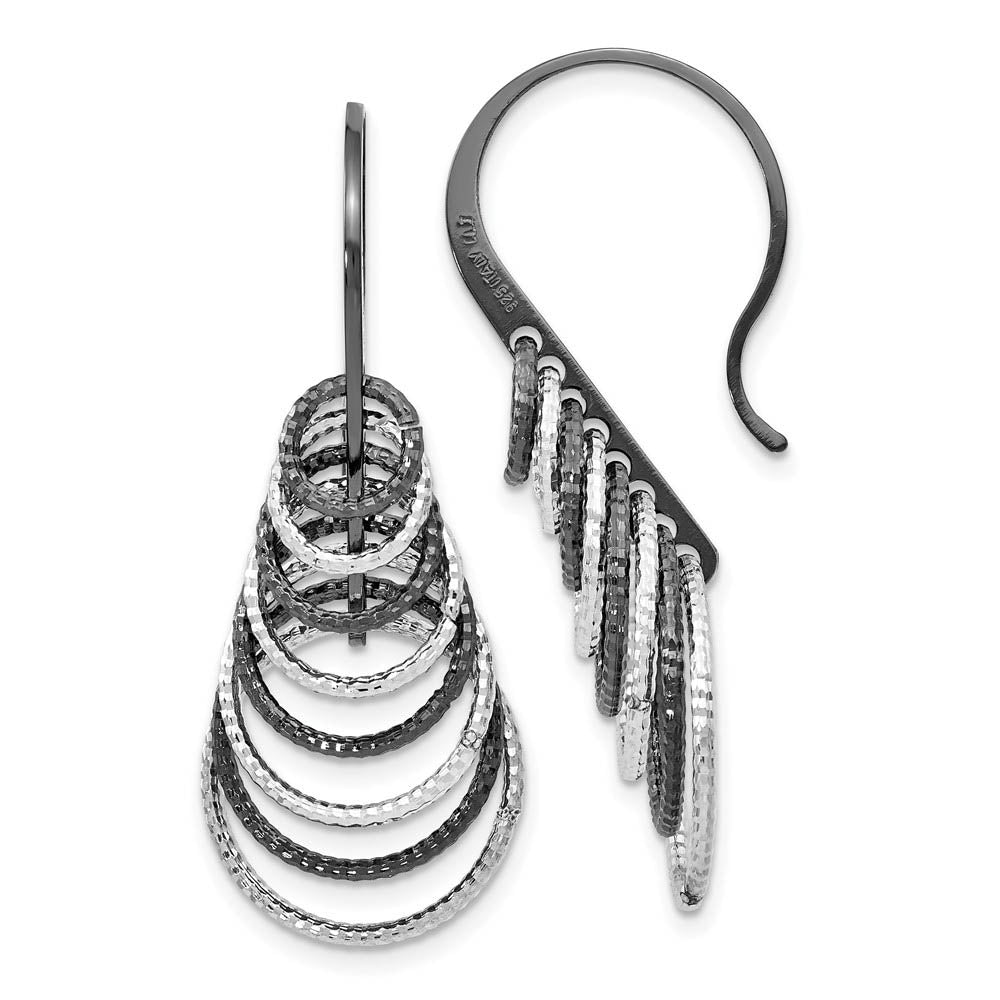 Two-Tone Textured Layered Circle Dangle Earrings in Sterling Silver, Item E11499 by The Black Bow Jewelry Co.