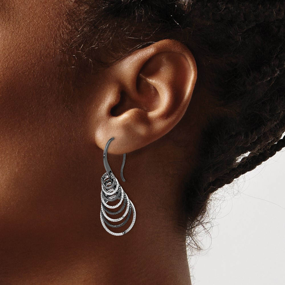 Alternate view of the Two-Tone Textured Layered Circle Dangle Earrings in Sterling Silver by The Black Bow Jewelry Co.