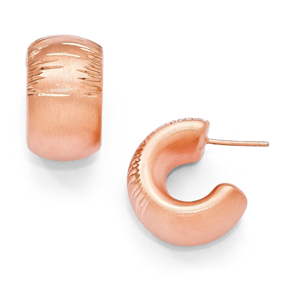 Rose Gold Tone Plated Sterling Silver Wide Brushed &amp; D/C Hoops, 21mm, Item E11503 by The Black Bow Jewelry Co.