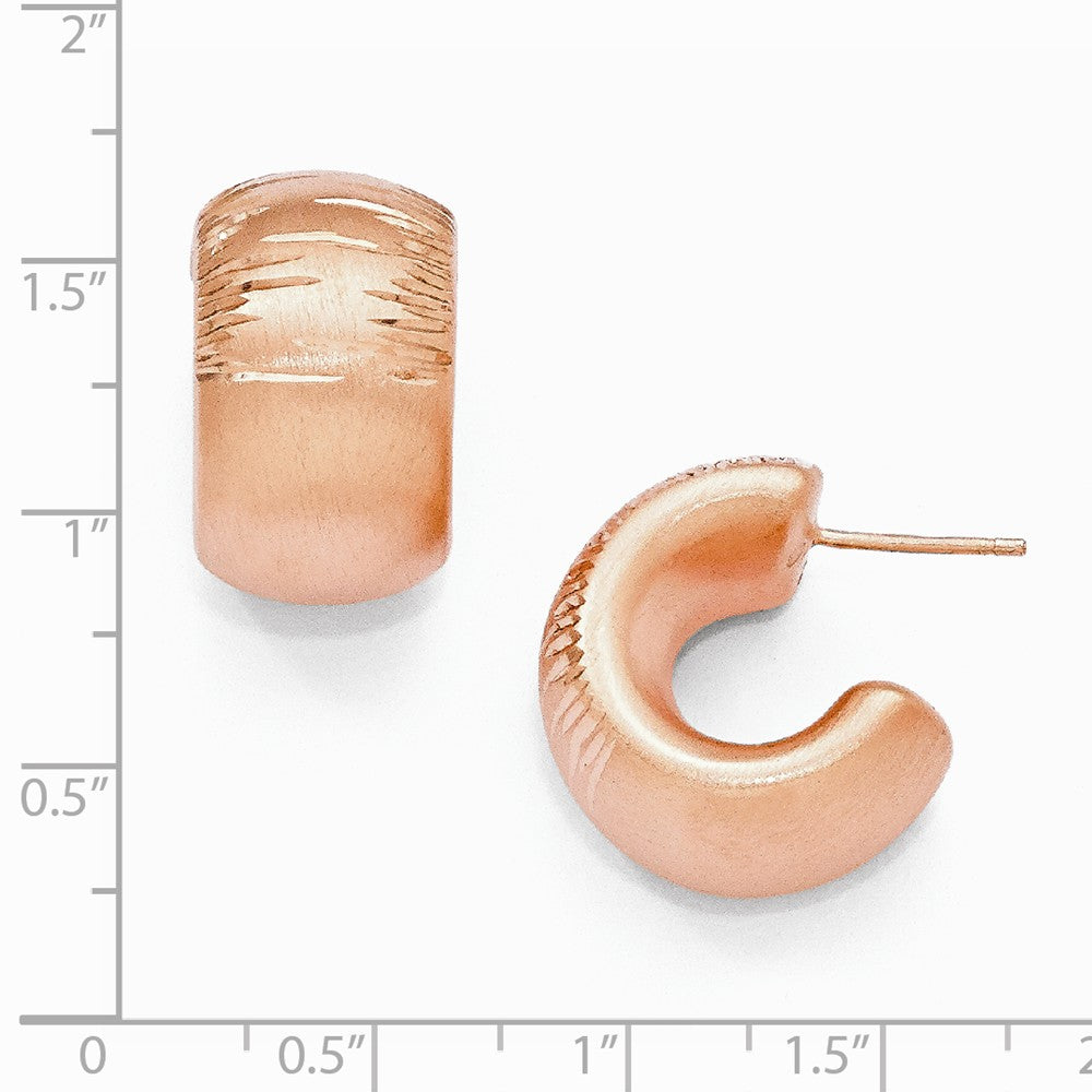 Alternate view of the Rose Gold Tone Plated Sterling Silver Wide Brushed &amp; D/C Hoops, 21mm by The Black Bow Jewelry Co.