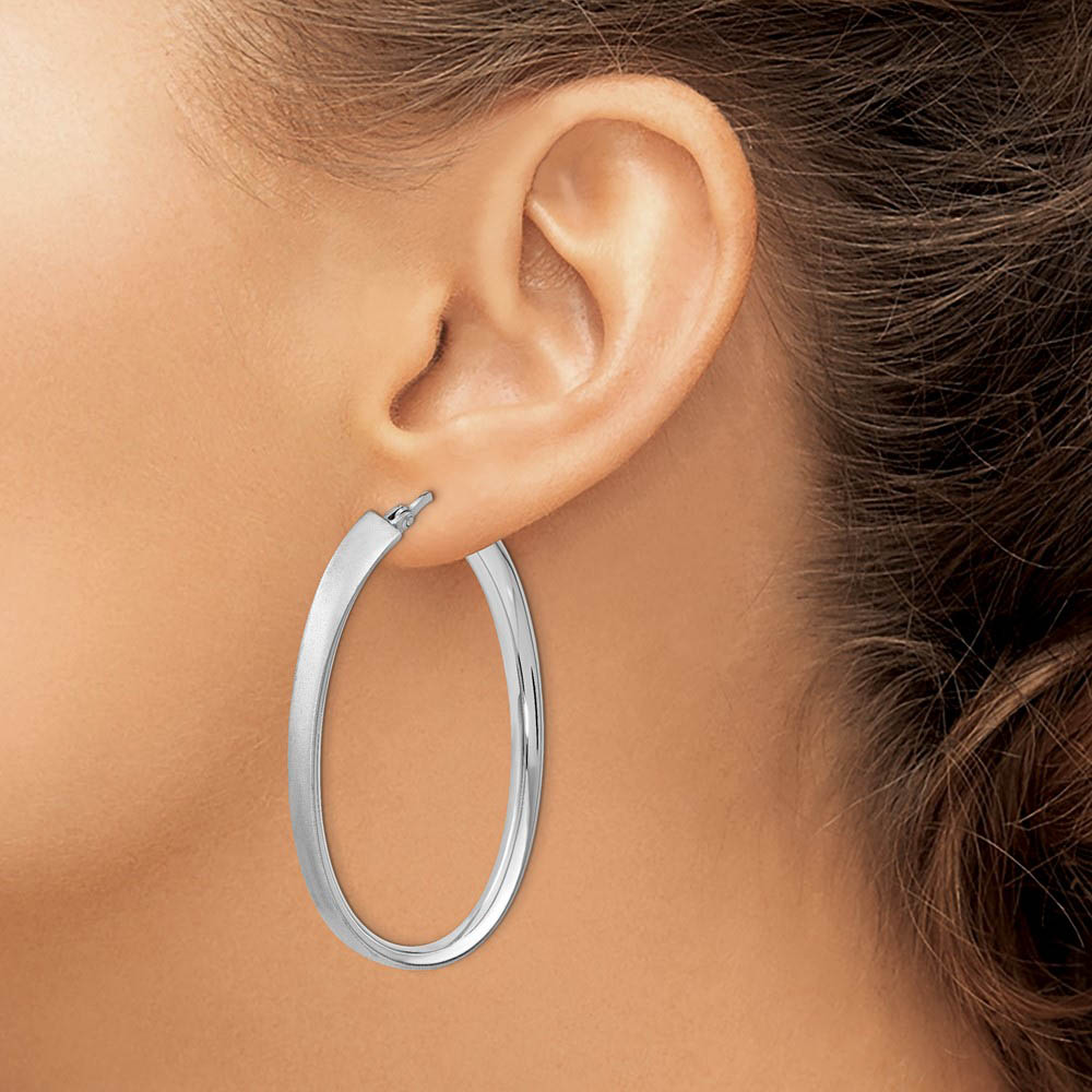 Alternate view of the 5mm Satin Wavy Oval Hoop Earrings in Sterling Silver, 49mm (1 7/8 in) by The Black Bow Jewelry Co.