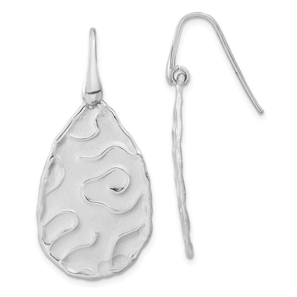 Satin Abstract Teardrop Dangle Earrings in Sterling Silver, Item E11537 by The Black Bow Jewelry Co.