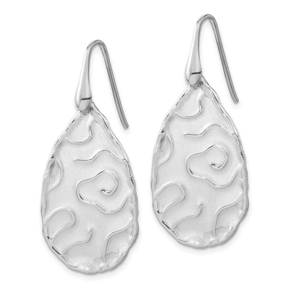 Alternate view of the Satin Abstract Teardrop Dangle Earrings in Sterling Silver by The Black Bow Jewelry Co.