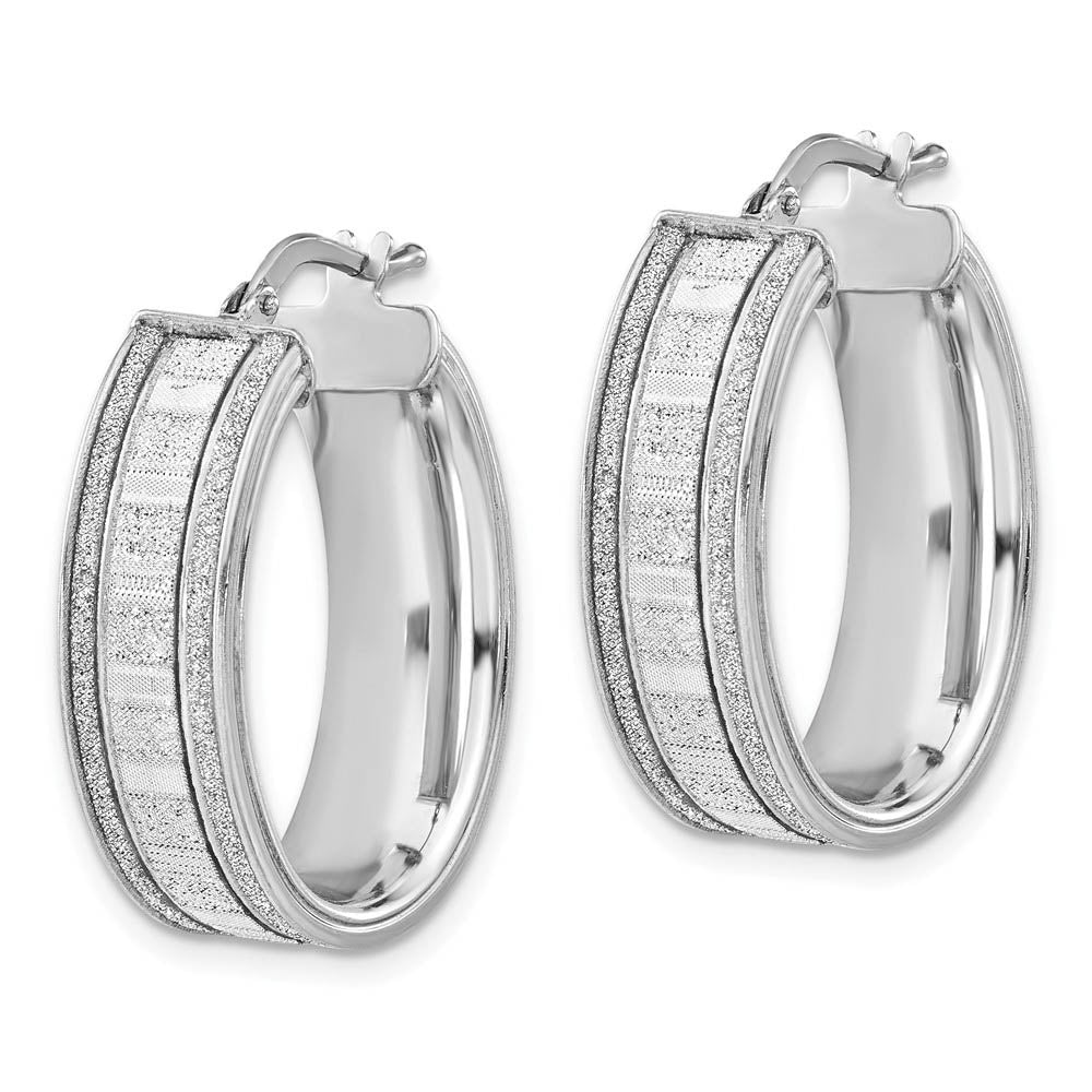 Alternate view of the 8mm Glitter Inlay Oval Hoop Earrings in Sterling Silver, 29mm by The Black Bow Jewelry Co.