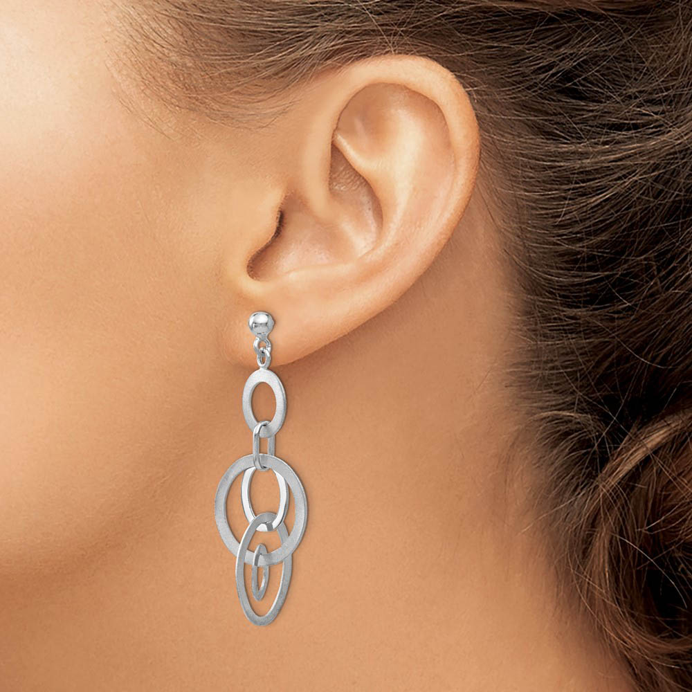 Alternate view of the Oval and Circle Link Dangle Post Earrings in Sterling Silver by The Black Bow Jewelry Co.