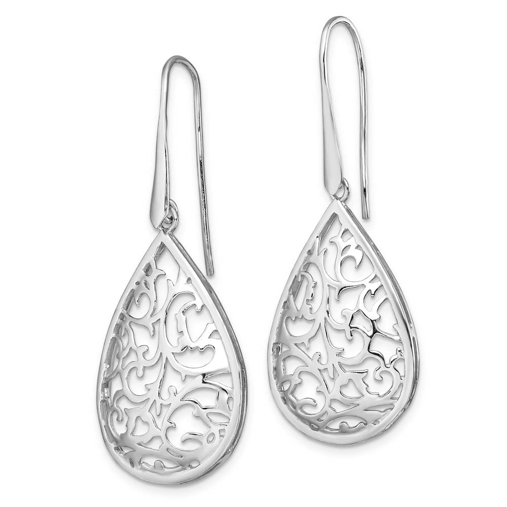 Alternate view of the Cutout Teardrop Dangle Earrings in Sterling Silver by The Black Bow Jewelry Co.
