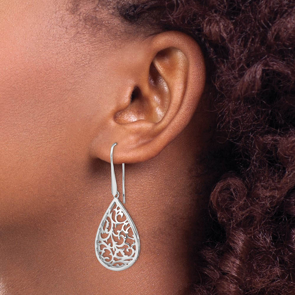 Alternate view of the Cutout Teardrop Dangle Earrings in Sterling Silver by The Black Bow Jewelry Co.