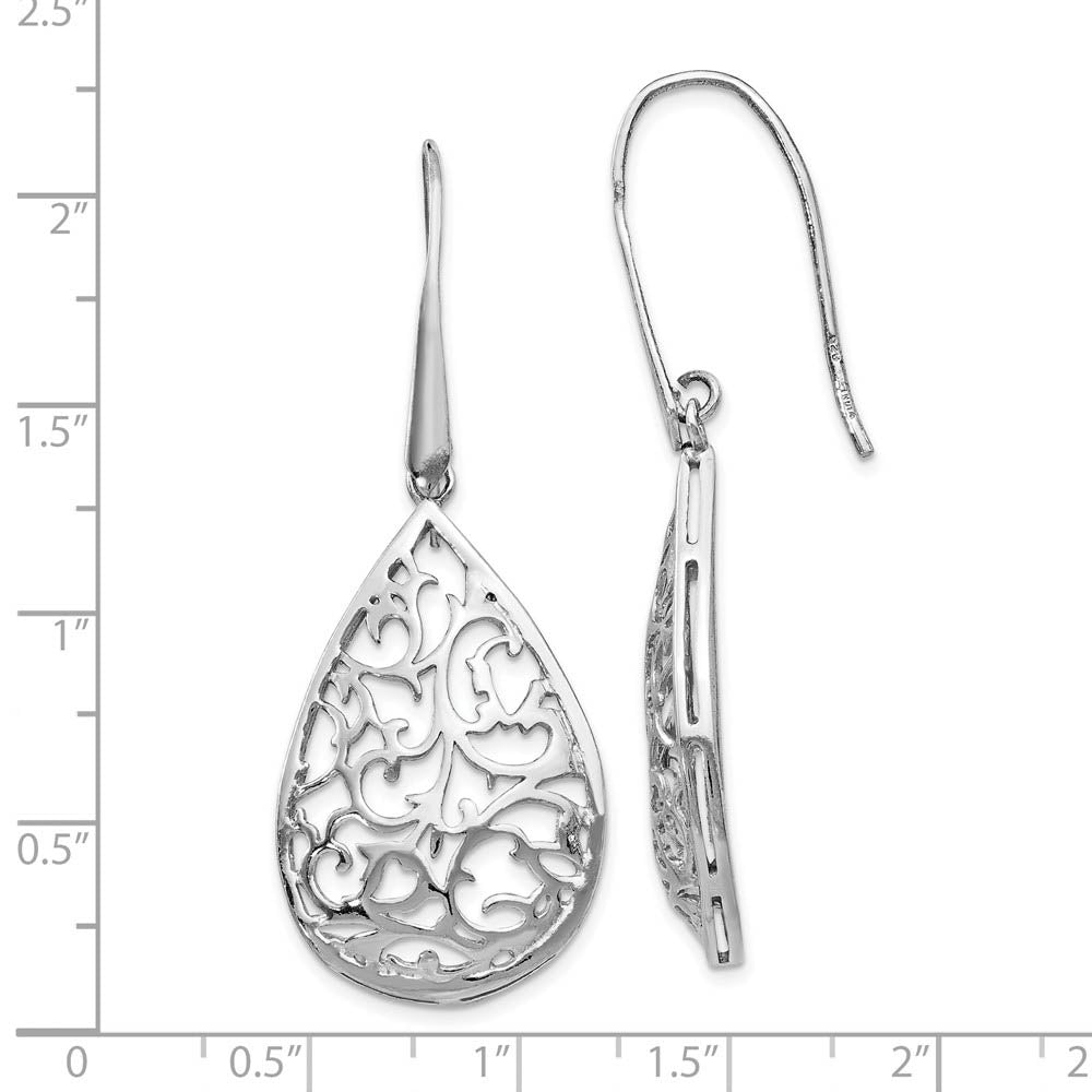 Alternate view of the Cutout Teardrop Dangle Earrings in Sterling Silver by The Black Bow Jewelry Co.