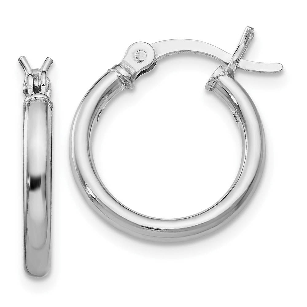 2mm Polished Sterling Silver Round Hoop Earrings, 15mm (9/16 in), Item E11594 by The Black Bow Jewelry Co.