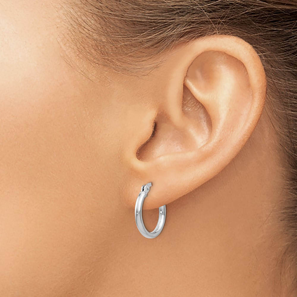 Alternate view of the 2mm Polished Sterling Silver Round Hoop Earrings, 15mm (9/16 in) by The Black Bow Jewelry Co.