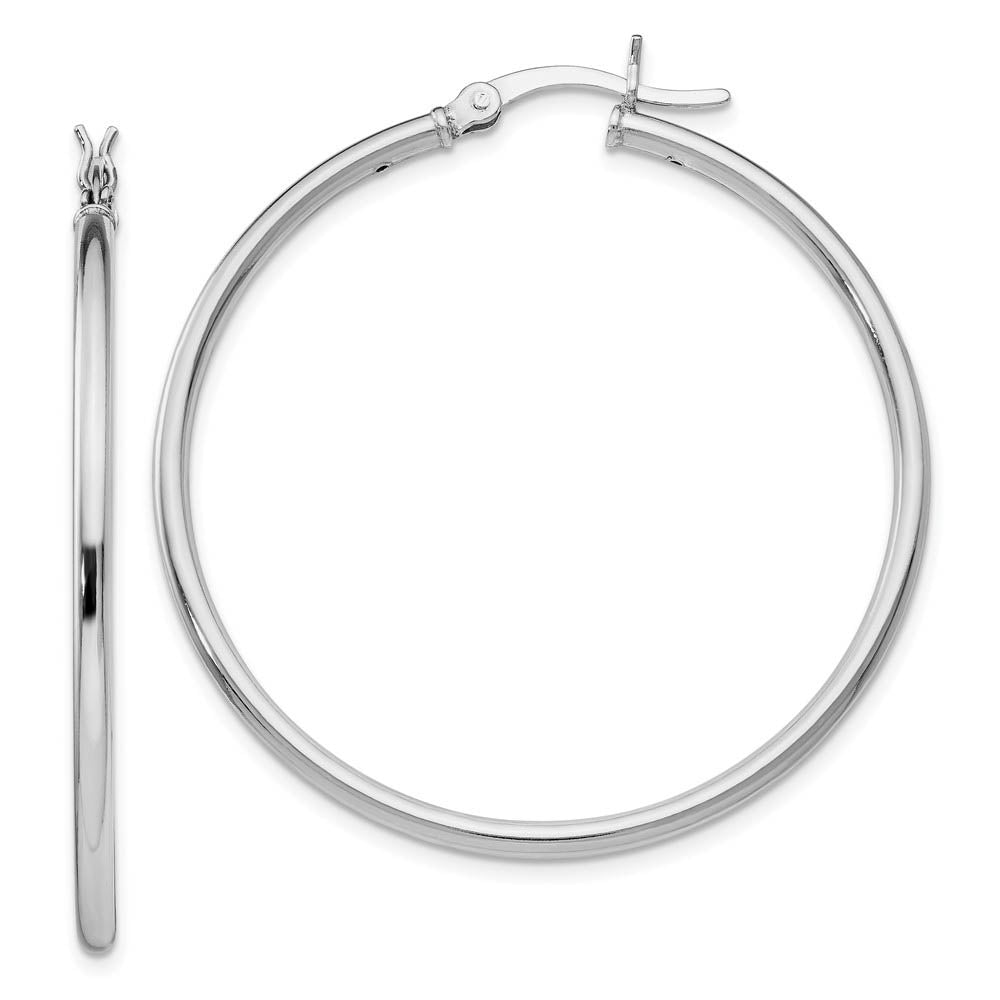 2mm Polished Sterling Silver Round Hoop Earrings, 41mm (1 5/8 in), Item E11596 by The Black Bow Jewelry Co.