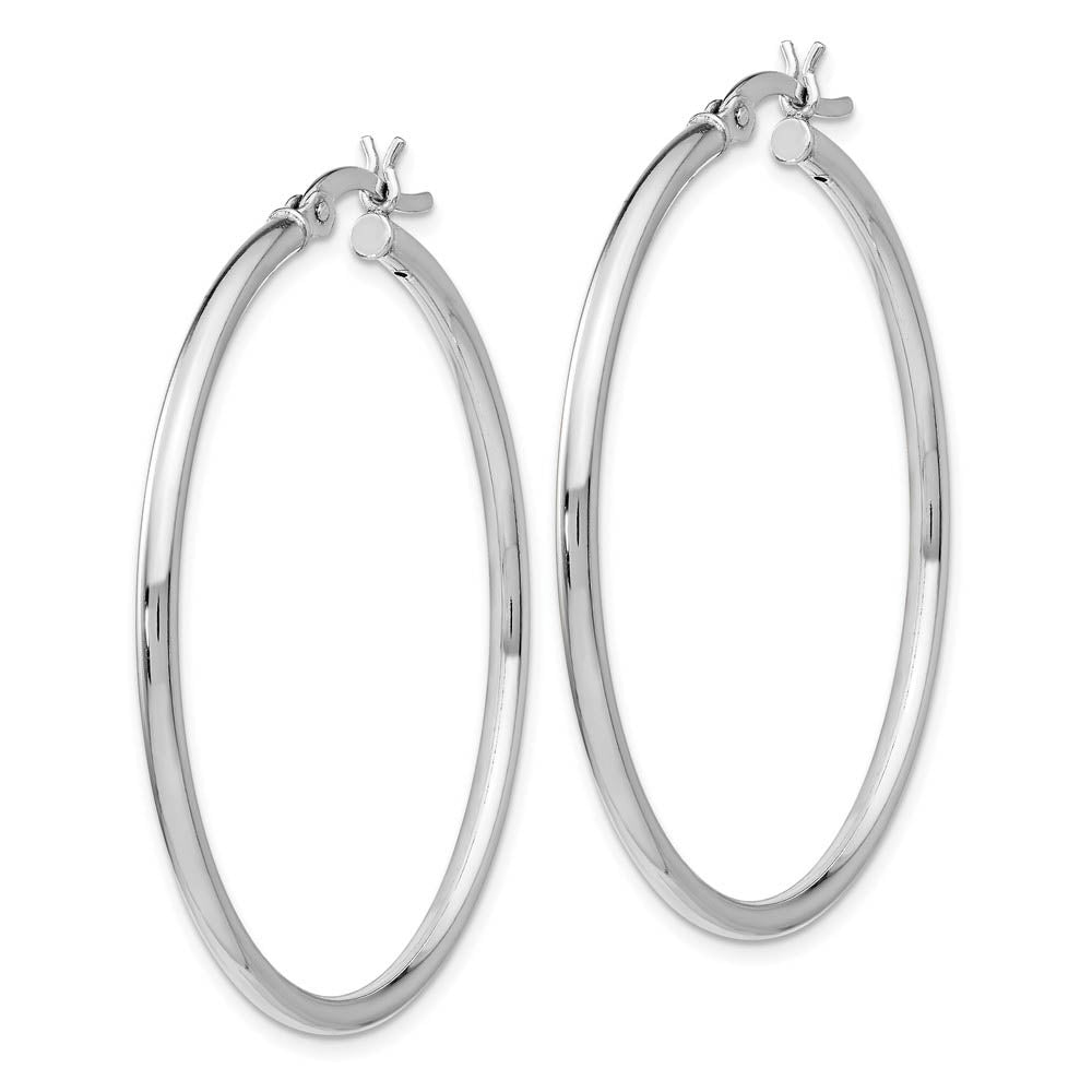 Alternate view of the 2mm Polished Sterling Silver Round Hoop Earrings, 41mm (1 5/8 in) by The Black Bow Jewelry Co.