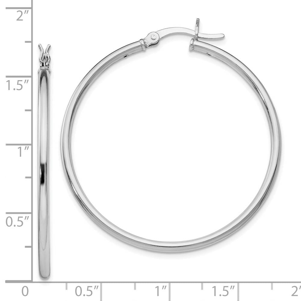 Alternate view of the 2mm Polished Sterling Silver Round Hoop Earrings, 41mm (1 5/8 in) by The Black Bow Jewelry Co.