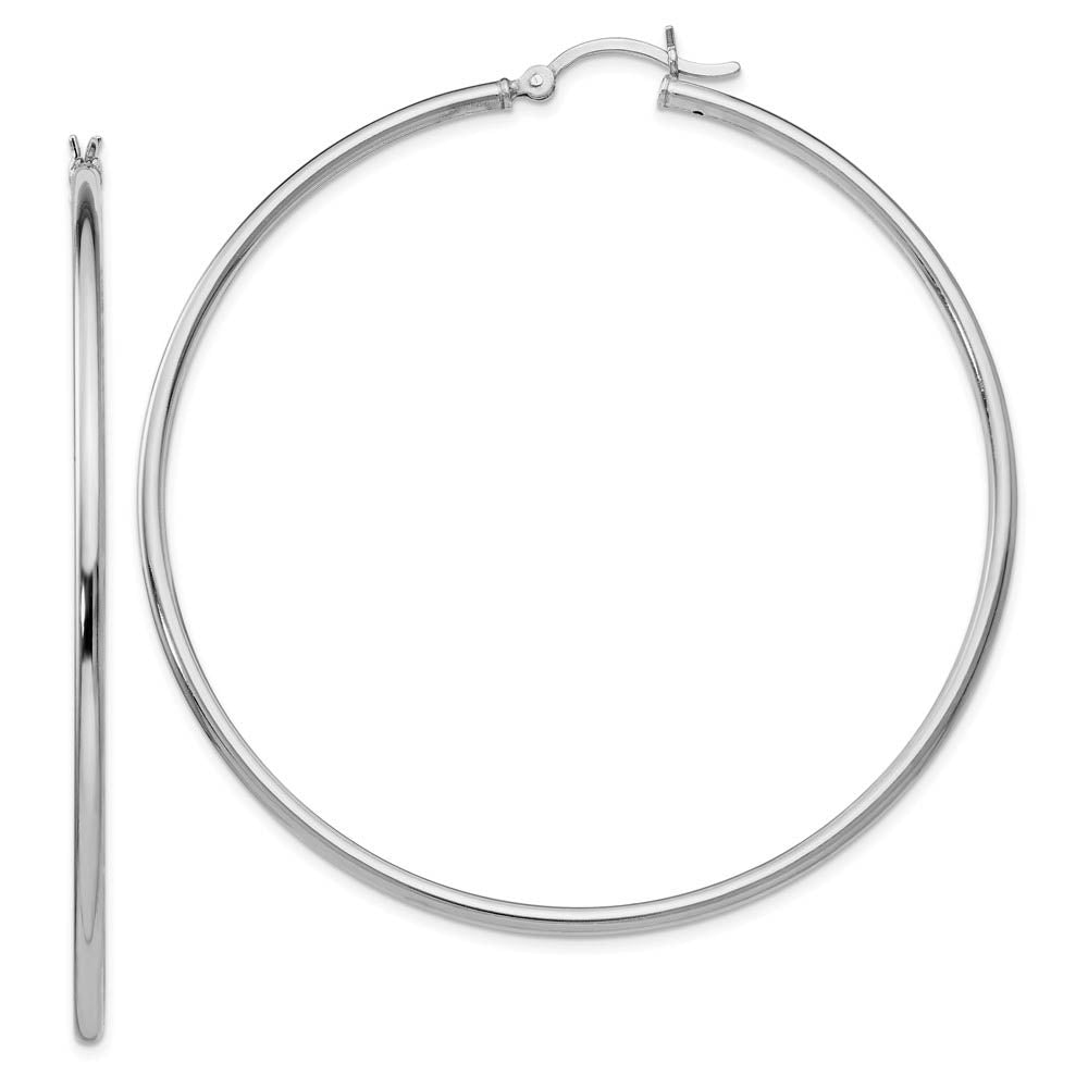 2mm Polished Sterling Silver Round Hoop Earrings, 60mm (2 3/8 in), Item E11597 by The Black Bow Jewelry Co.