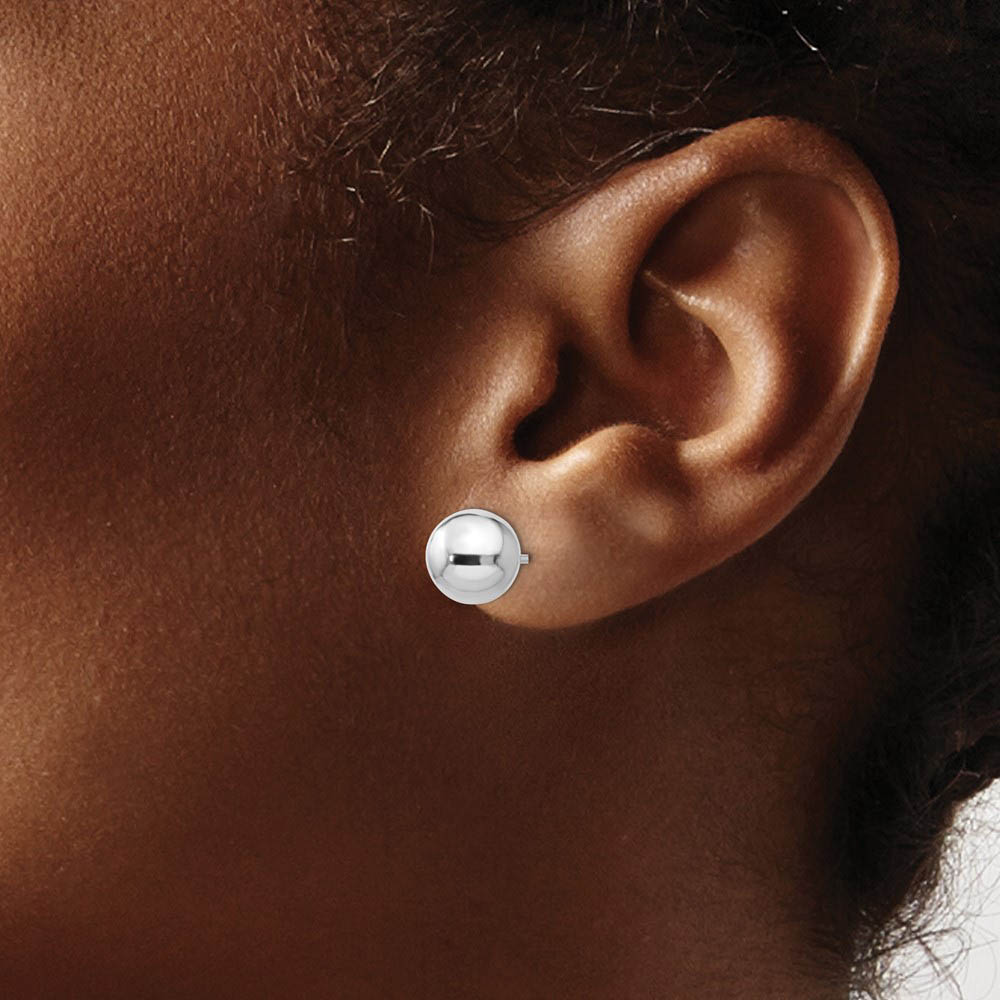 Alternate view of the 8mm Hollow Ball Post Earrings in Rhodium Plated Sterling Silver by The Black Bow Jewelry Co.