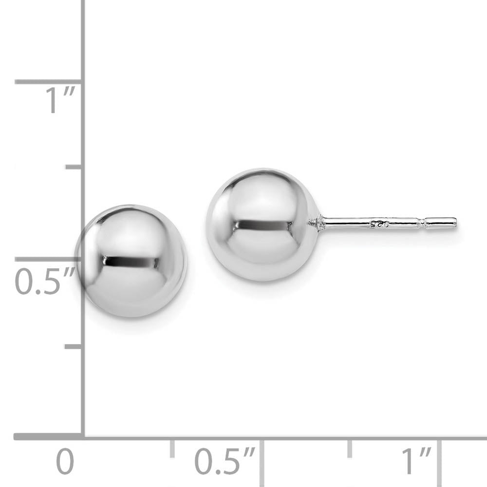 Alternate view of the 8mm Hollow Ball Post Earrings in Rhodium Plated Sterling Silver by The Black Bow Jewelry Co.