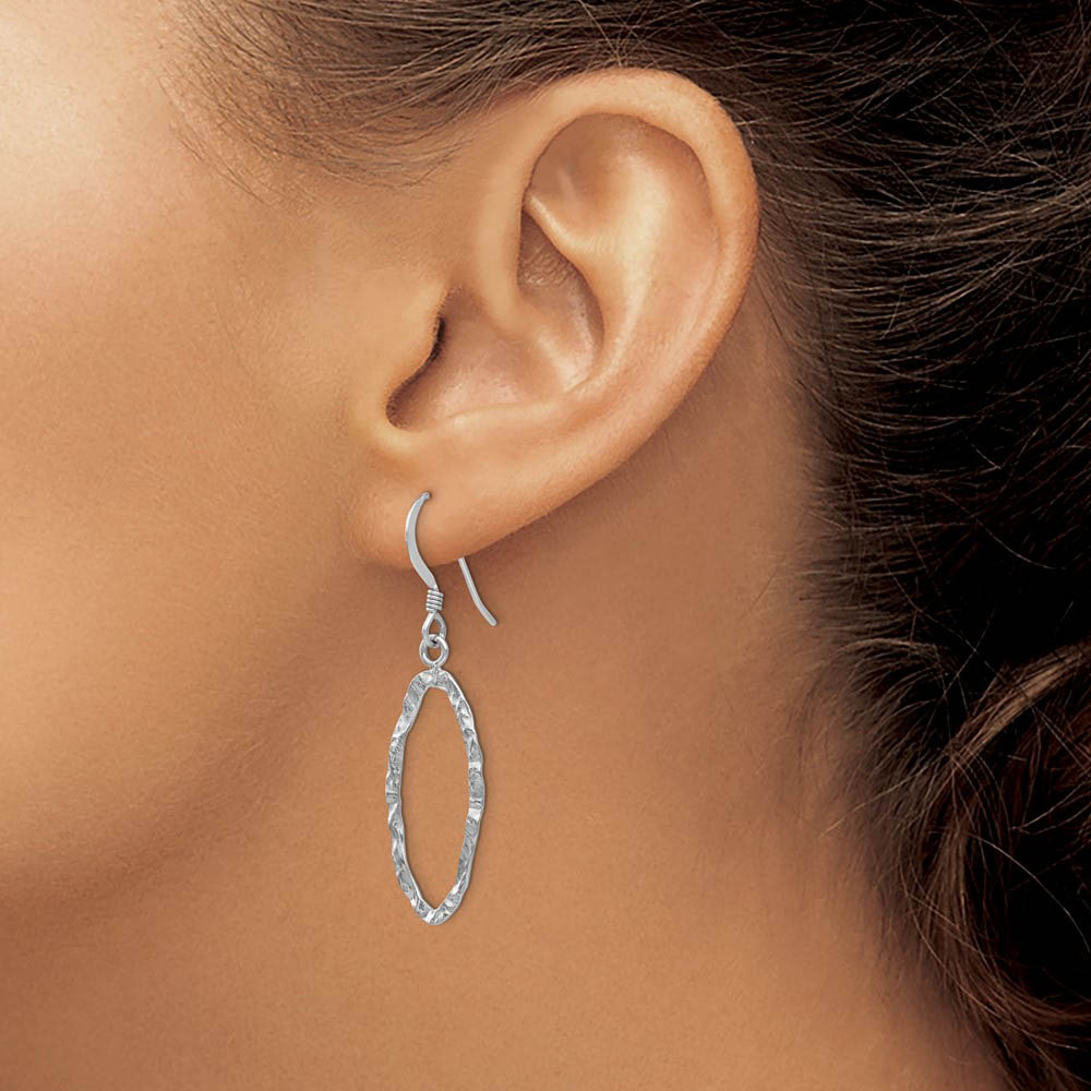 Alternate view of the 25mm Hammered Oval Dangle Earrings in Sterling Silver by The Black Bow Jewelry Co.