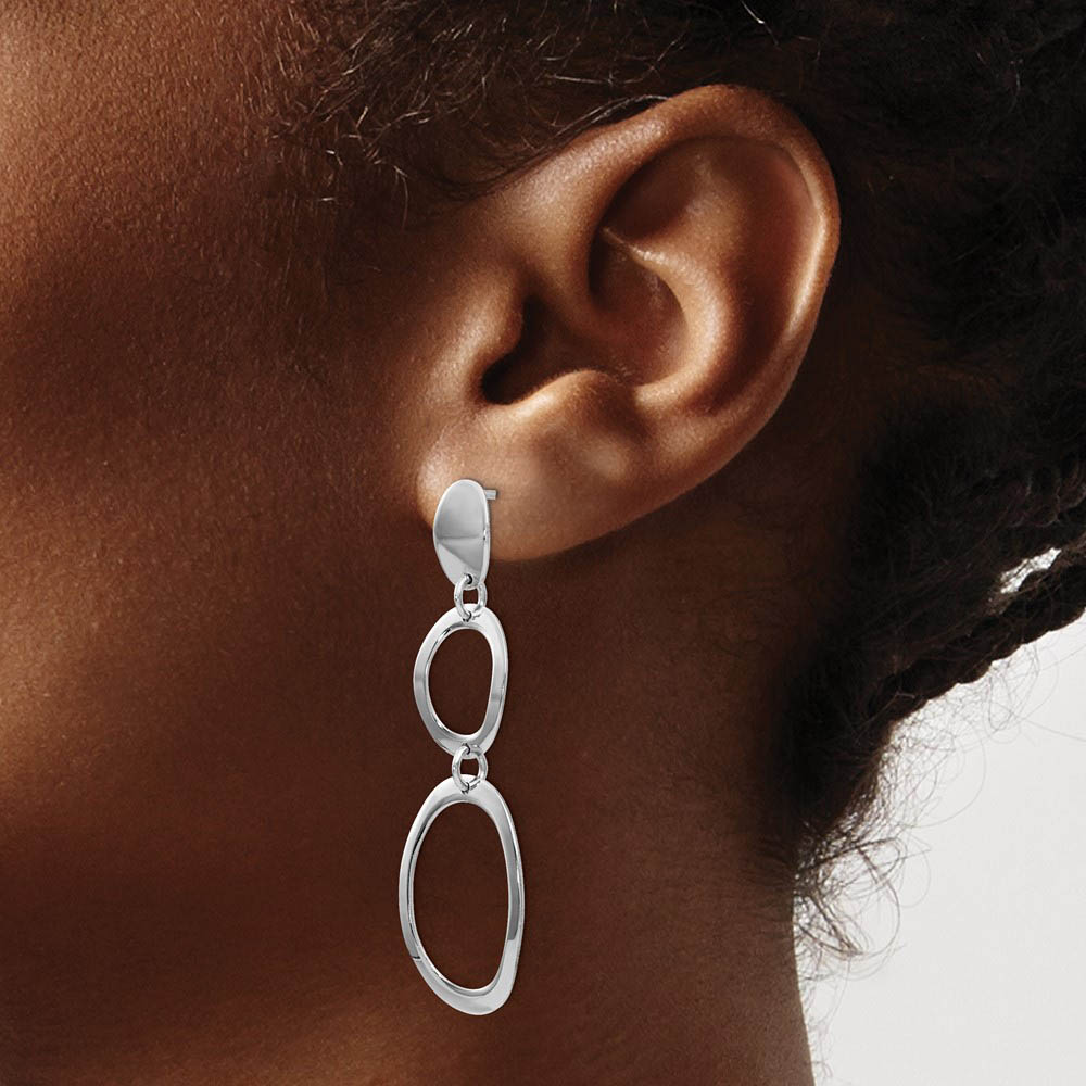 Alternate view of the Triple Oval Dangle Post Earrings in Polished Sterling Silver by The Black Bow Jewelry Co.