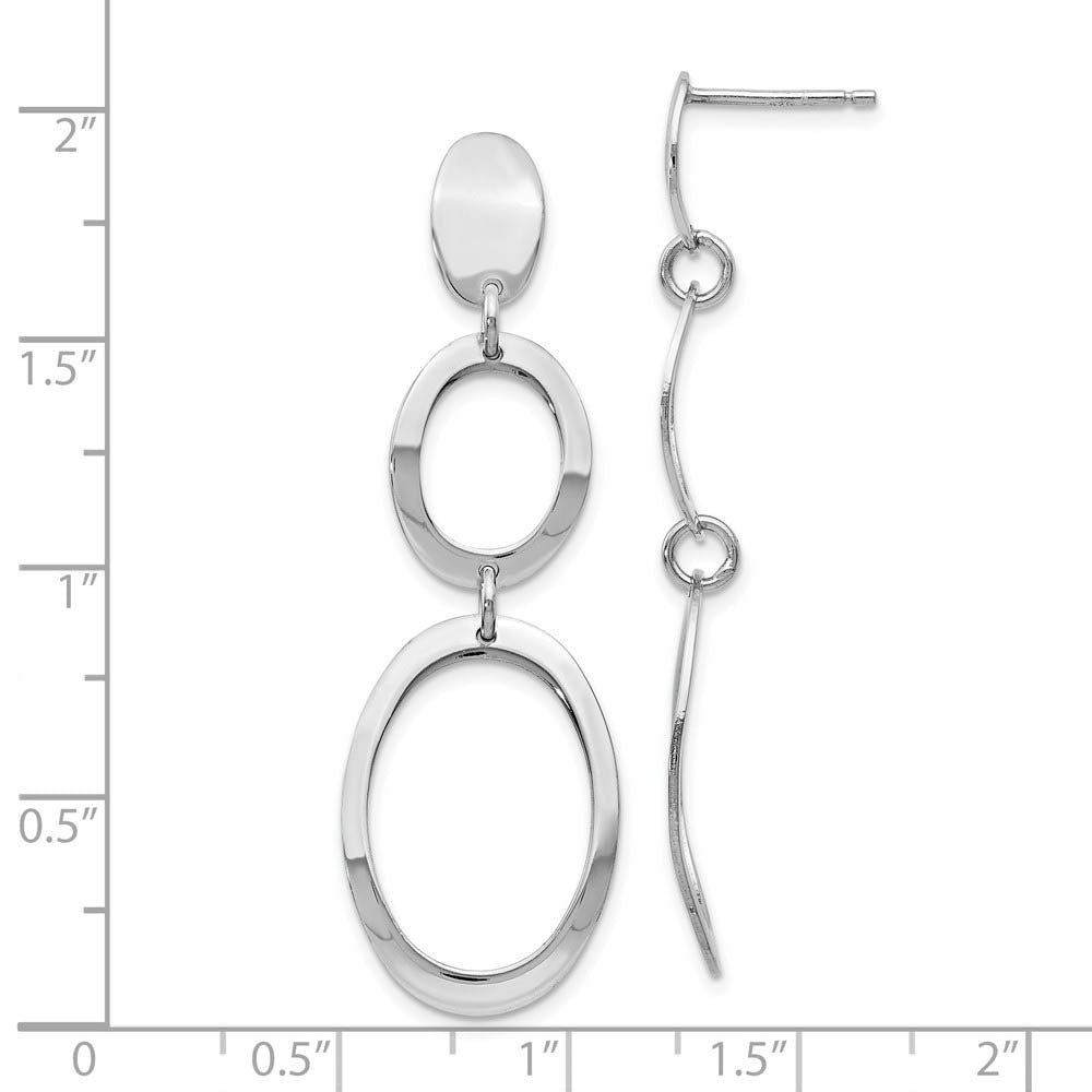 Alternate view of the Triple Oval Dangle Post Earrings in Polished Sterling Silver by The Black Bow Jewelry Co.