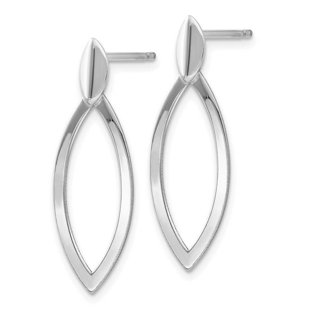 Alternate view of the Small Marquise Shaped Drop Post Earrings in Sterling Silver by The Black Bow Jewelry Co.