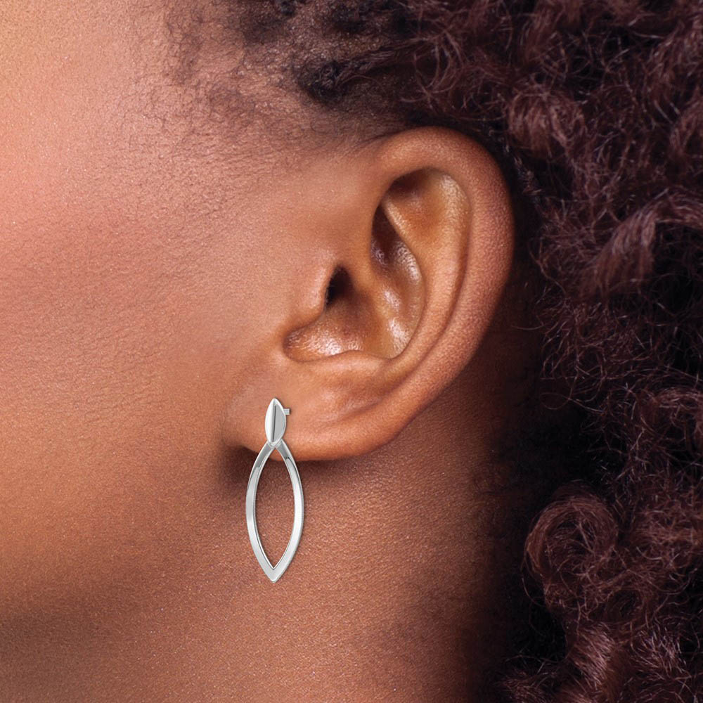 Alternate view of the Small Marquise Shaped Drop Post Earrings in Sterling Silver by The Black Bow Jewelry Co.