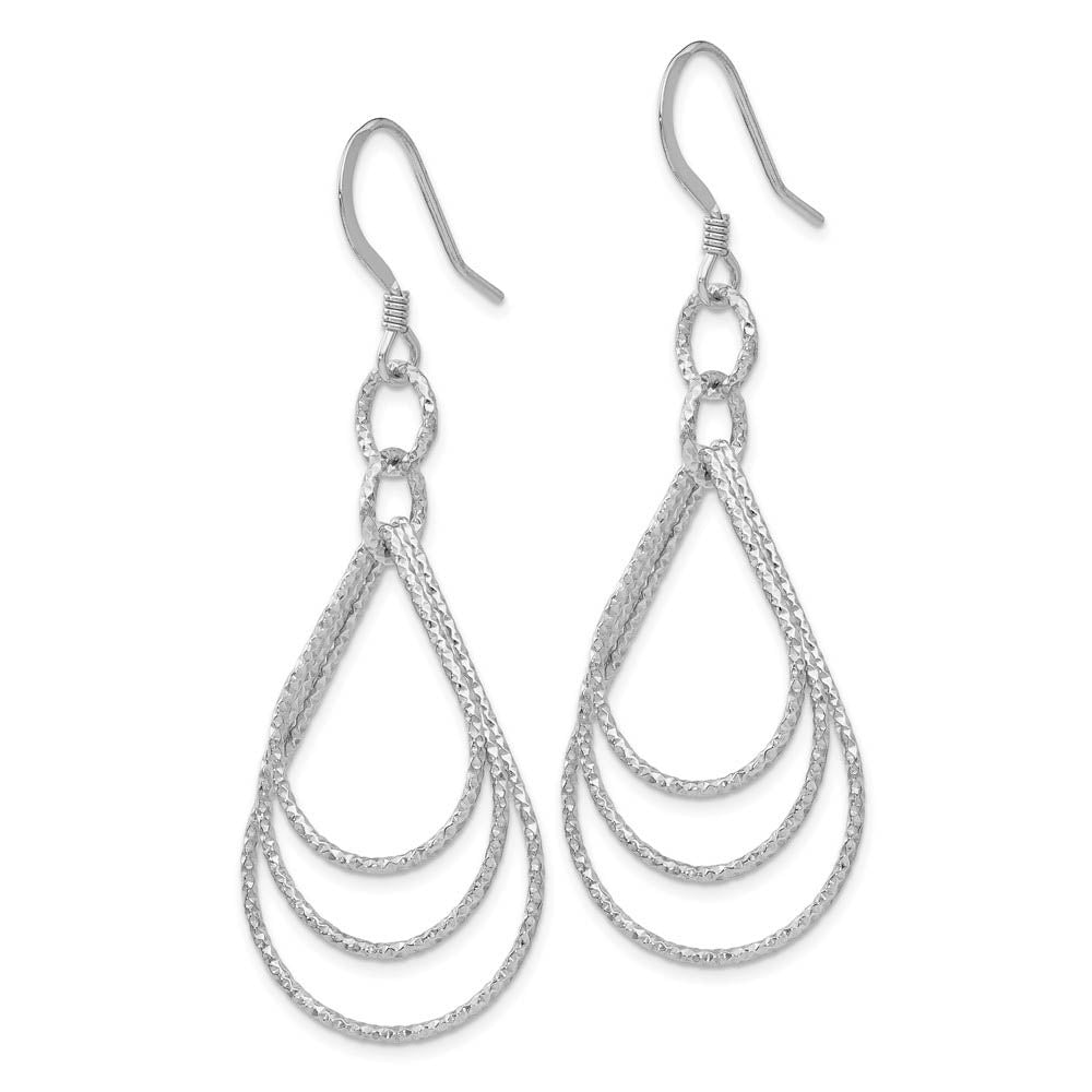 Alternate view of the Triple Textured Teardrop Dangle Earrings in Sterling Silver by The Black Bow Jewelry Co.