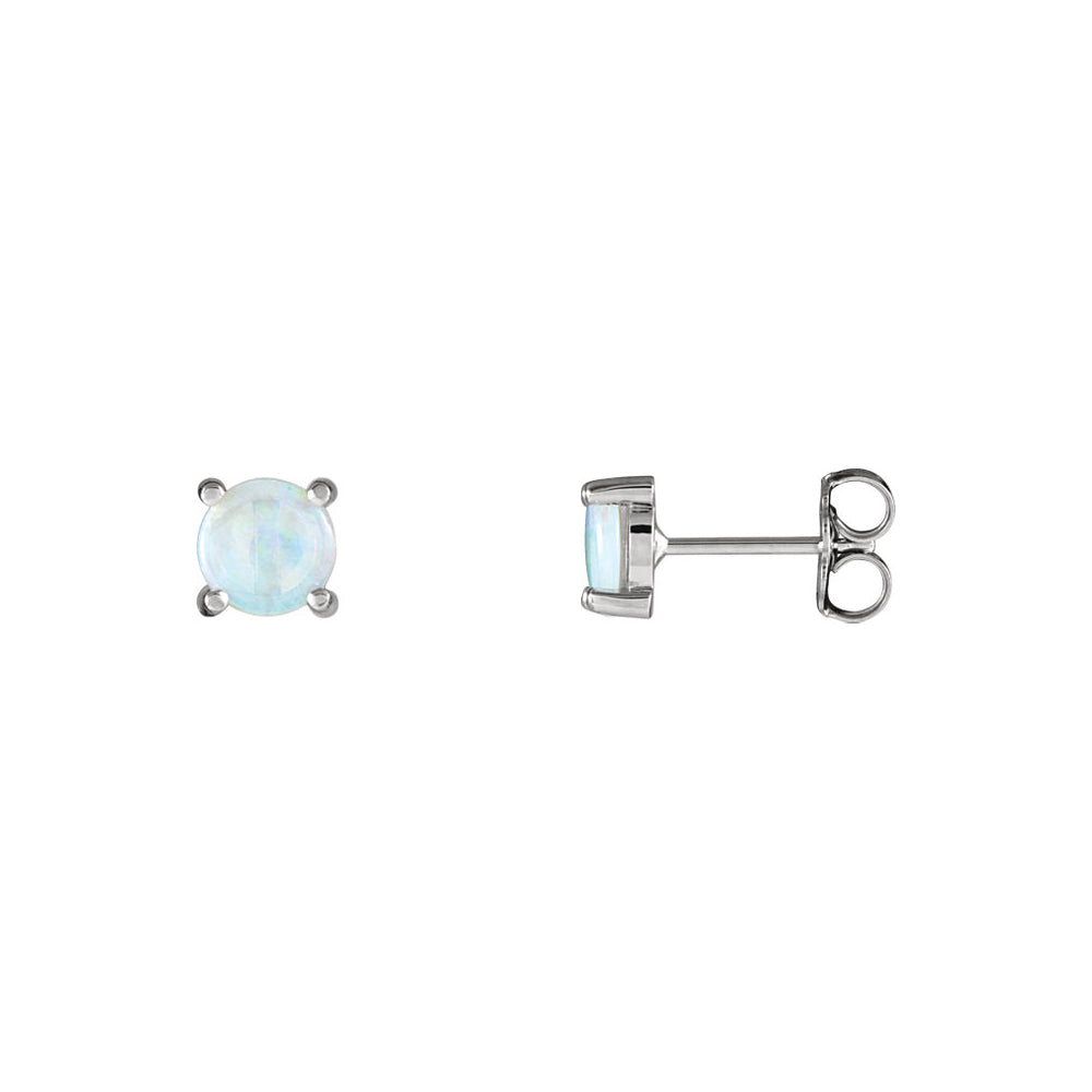 6mm Round Opal Cabochon Stud Earrings in 14k White Gold, Item E11718 by The Black Bow Jewelry Co.