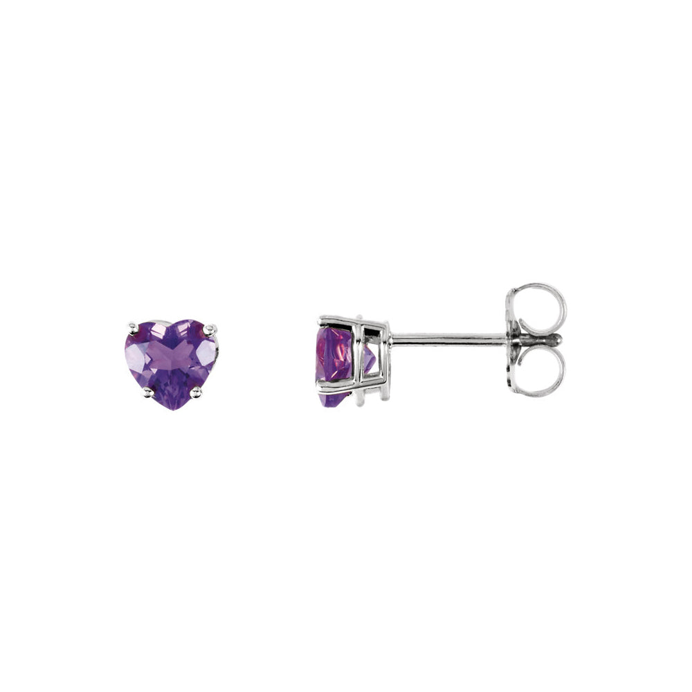 5mm Amethyst Heart Stud Earrings in 14k White Gold, Item E11724 by The Black Bow Jewelry Co.