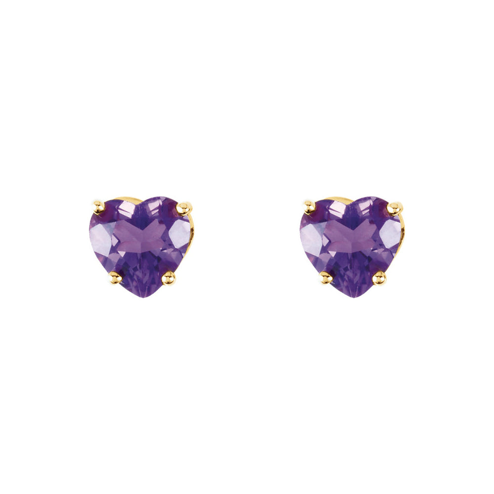 5mm Amethyst Heart Stud Earrings in 14k Yellow Gold, Item E11725 by The Black Bow Jewelry Co.