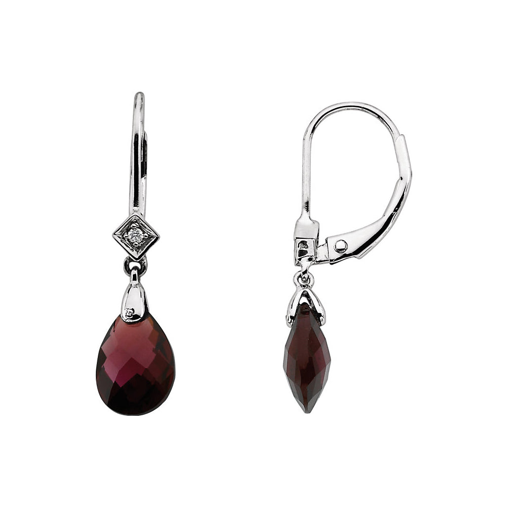 Alternate view of the Brazilian Garnet Briolette & Diamond 14k White Gold Leverback Earrings by The Black Bow Jewelry Co.