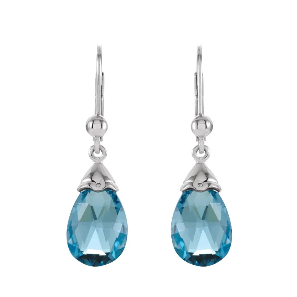 Swiss Blue Topaz Briolette & 14k White Gold Lever Back Earrings, Item E11729 by The Black Bow Jewelry Co.