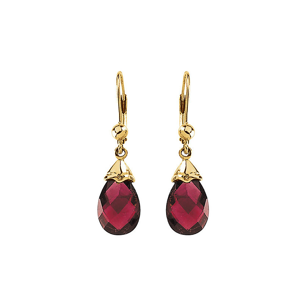 Brazilian Garnet Briolette & 14k Yellow Gold Lever Back Earrings, Item E11730 by The Black Bow Jewelry Co.