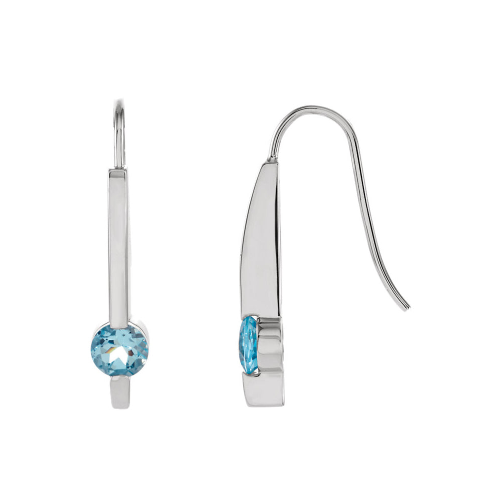 Aquamarine Round Bar Dangle Earrings in 14k White Gold, Item E11745 by The Black Bow Jewelry Co.