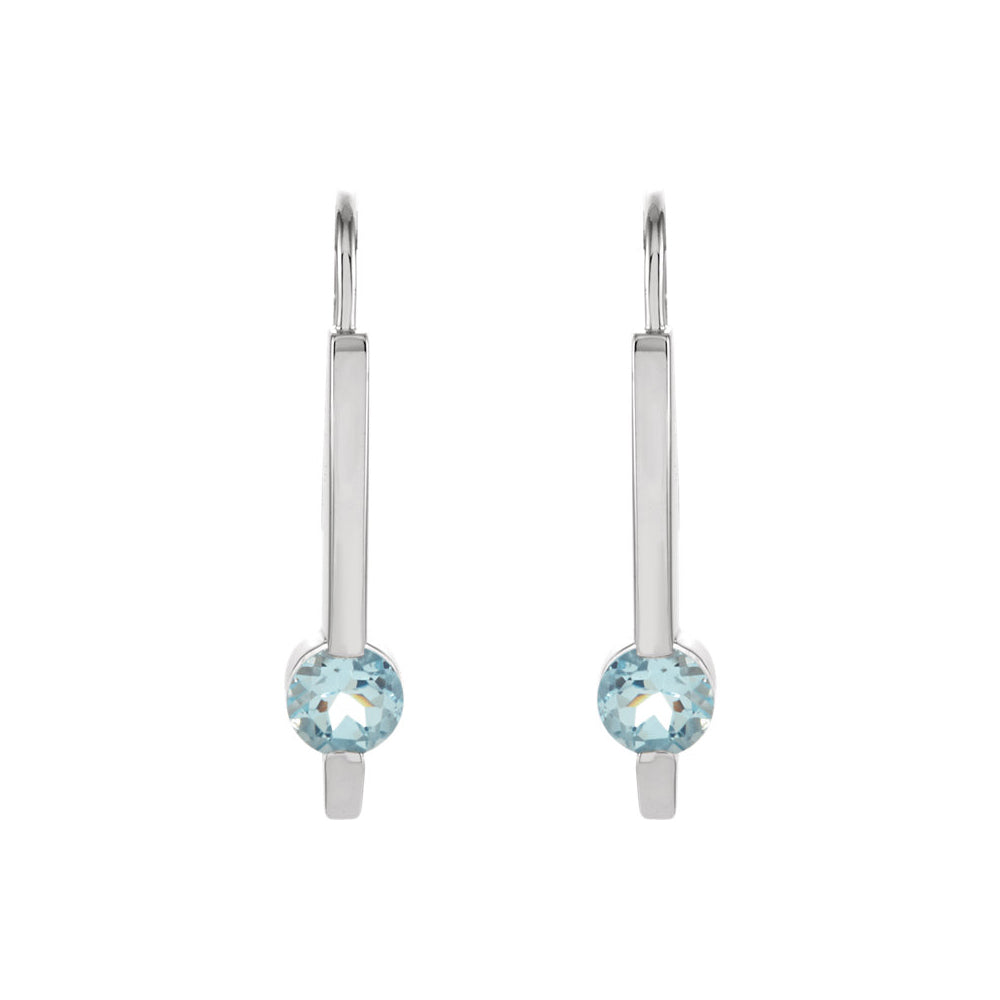 Alternate view of the Aquamarine Round Bar Dangle Earrings in 14k White Gold by The Black Bow Jewelry Co.