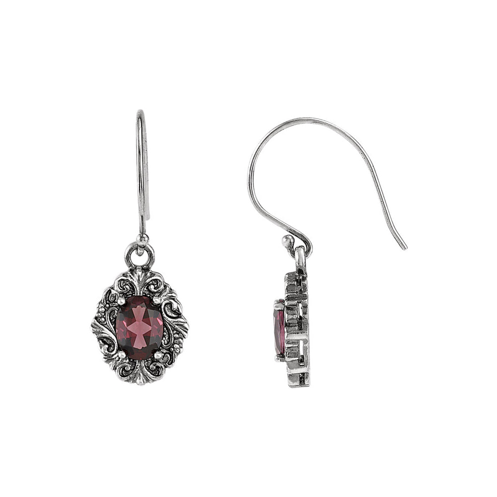 Alternate view of the Sterling Silver Victorian Style Rhodolite Garnet Dangle Earrings by The Black Bow Jewelry Co.