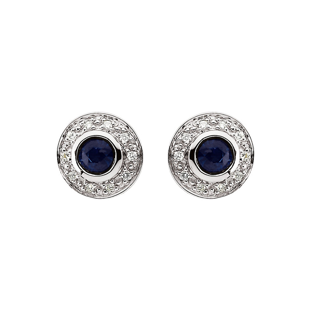 Genuine Sapphire & Diamond Halo Style Post Earrings in 14k White Gold, Item E11750 by The Black Bow Jewelry Co.