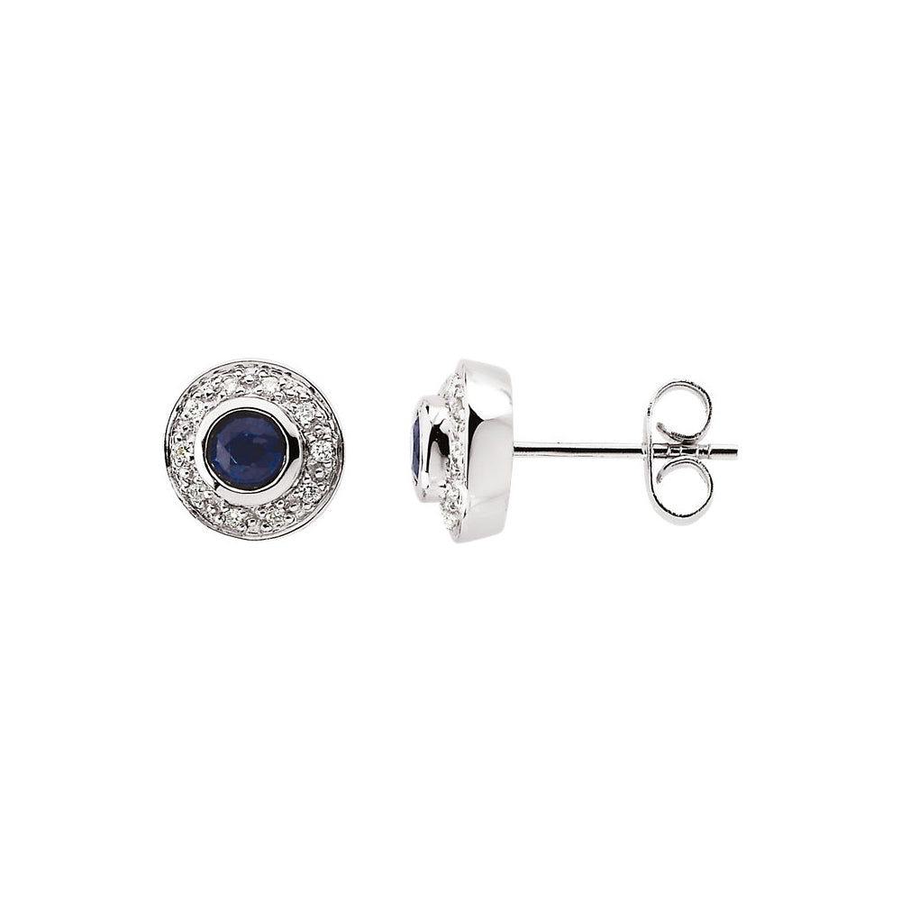 Alternate view of the Genuine Sapphire & Diamond Halo Style Post Earrings in 14k White Gold by The Black Bow Jewelry Co.