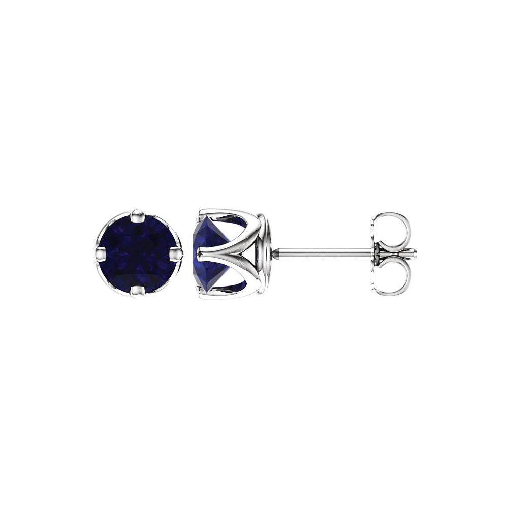 6mm Stud Earring in 14k White Gold with Lab Created Blue Sapphires, Item E11756 by The Black Bow Jewelry Co.