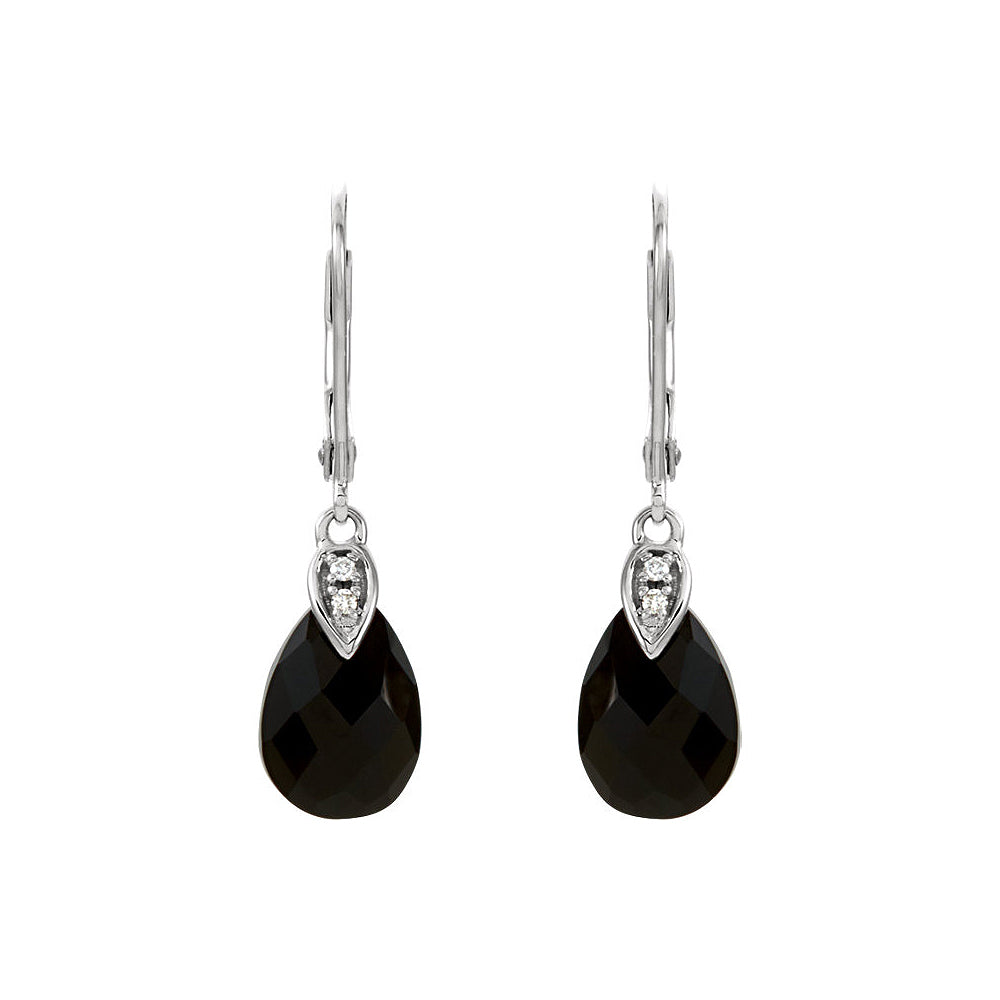 Alternate view of the Black Onyx Briolette & Diamond Lever Back Earrings in 14k White Gold by The Black Bow Jewelry Co.