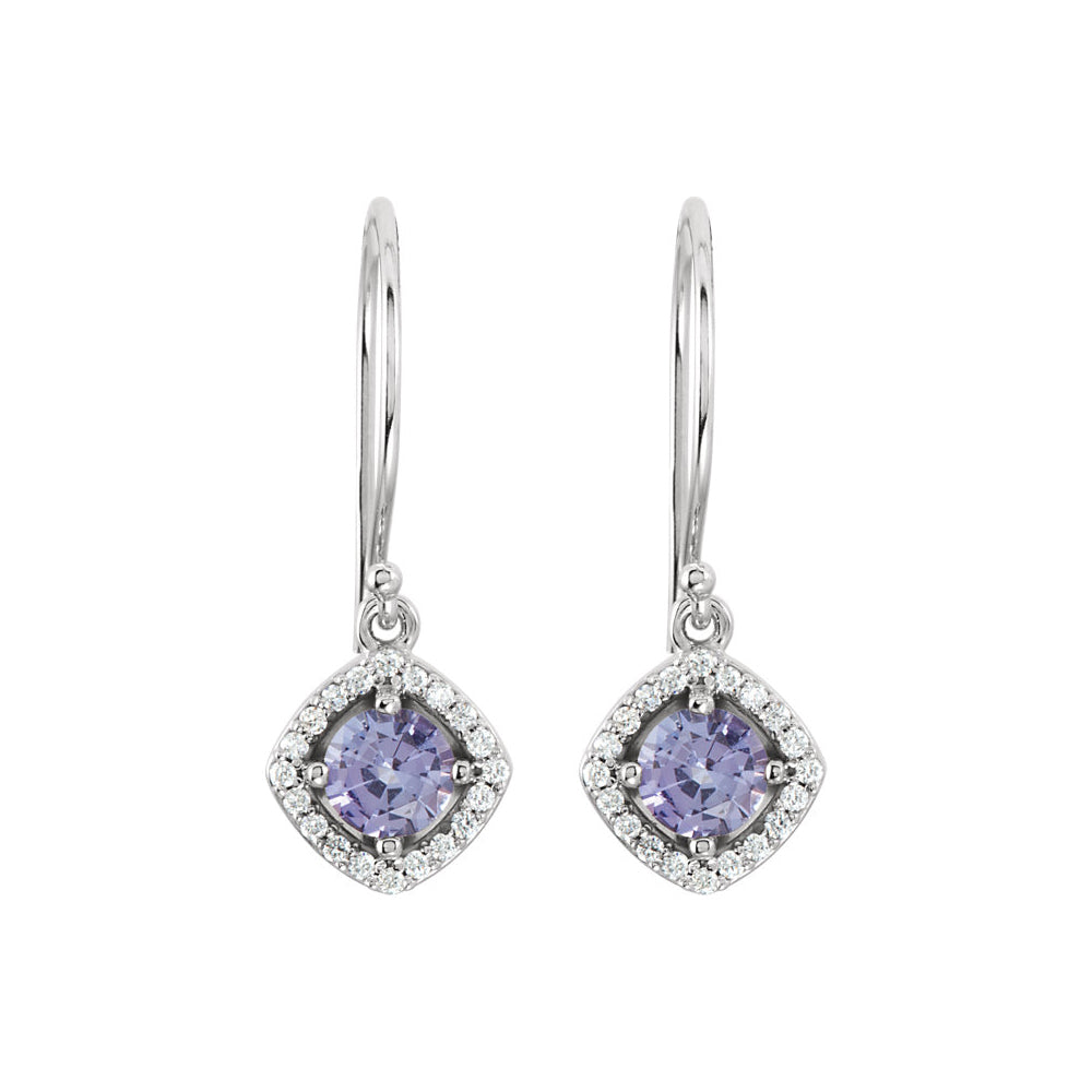 Genuine Tanzanite & Diamond Dangle Earrings in 14k White Gold, Item E11773 by The Black Bow Jewelry Co.