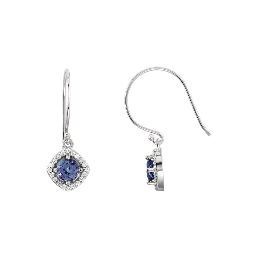 Alternate view of the Genuine Tanzanite & Diamond Dangle Earrings in 14k White Gold by The Black Bow Jewelry Co.