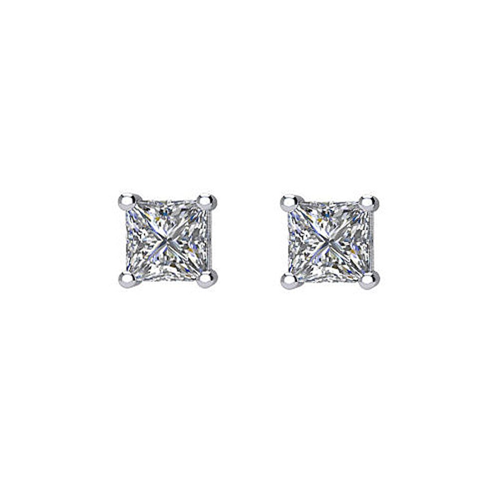 Princess Cut 1/2 CTW Diamond (G-H, SI2-SI3) Stud Earrings in Platinum, Item E16828 by The Black Bow Jewelry Co.